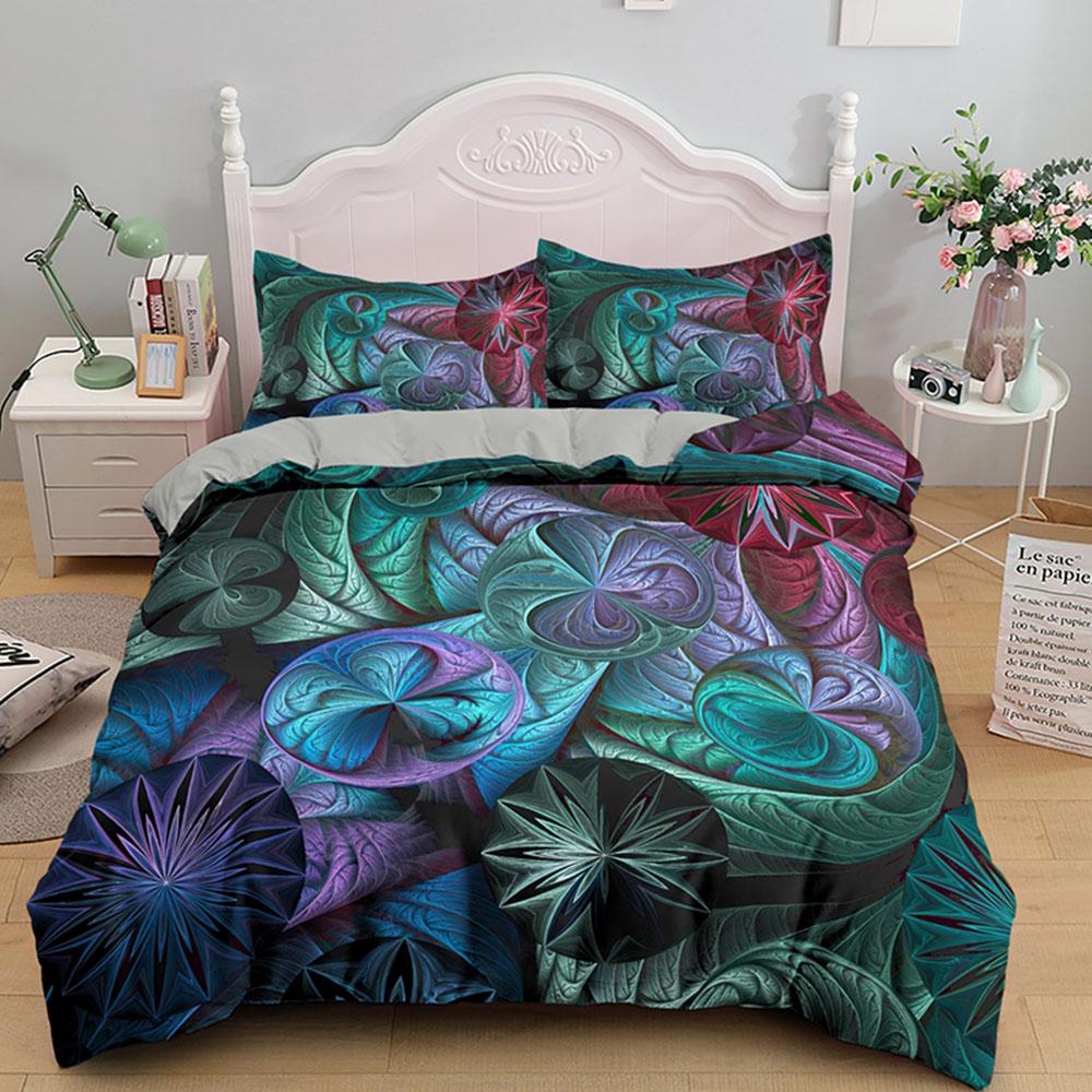 Mandala Duvet Cover Set Blue Flower Abstract Art Pattern Comforter Cover King Queen Size For Teen Adults Bedding Set With Zipper