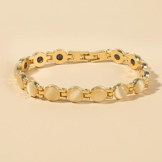 Βραχιόλι Μαγνητικής Θεραπείας Χρυσό Επιχρυσωμένο Κόσμημα Απαλύνει την Κόπωση Γυαλιστερό Cats Eye Stone