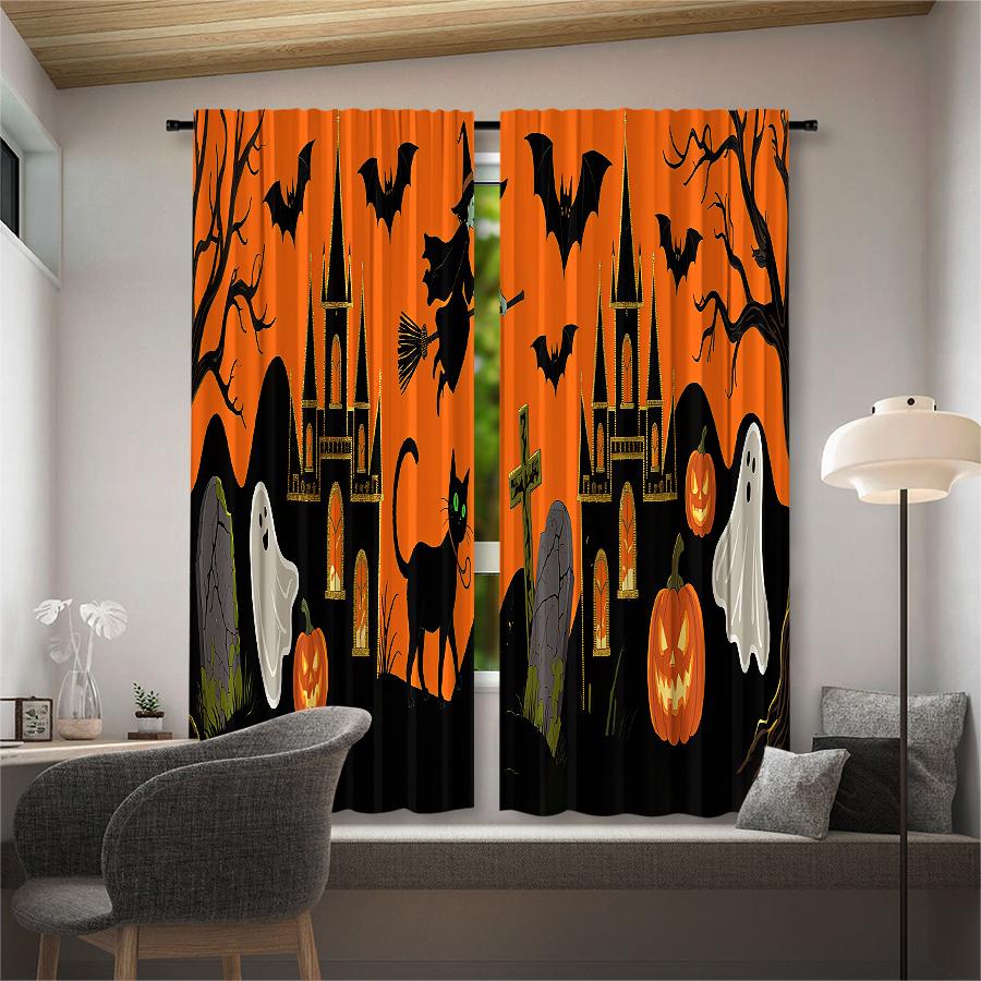 Christmas Witch Ghost Printed Curtains Pole Bag Decorations Daily Home Room Curtain Polyester