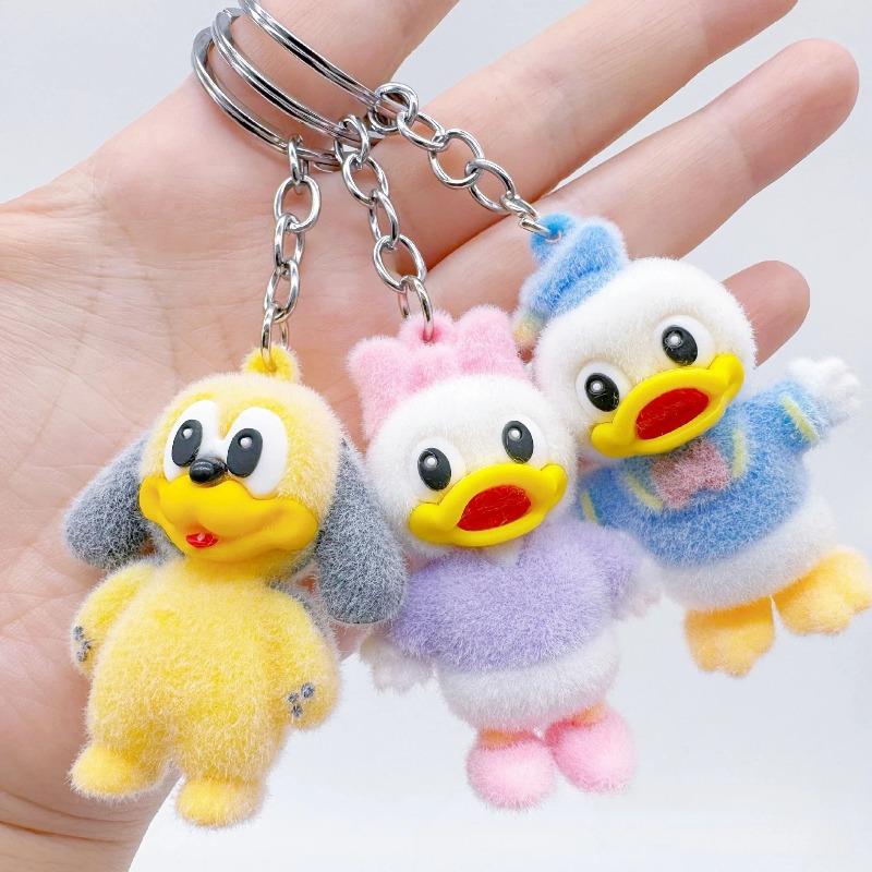 Disney Cartoon Flock Donald Duck Keychain Mickey & Minnie Pendant Toy Cute Bag Accessory Doll Kid Christmas Party Smal Gifts