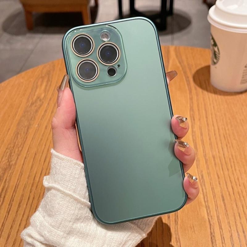 Luxury AG Matte Tempered Glass Case For iPhone 17 16 15 14 13 12 11 Pro Max Frosted Lens Protection Shockproof Soft Bumper Cover