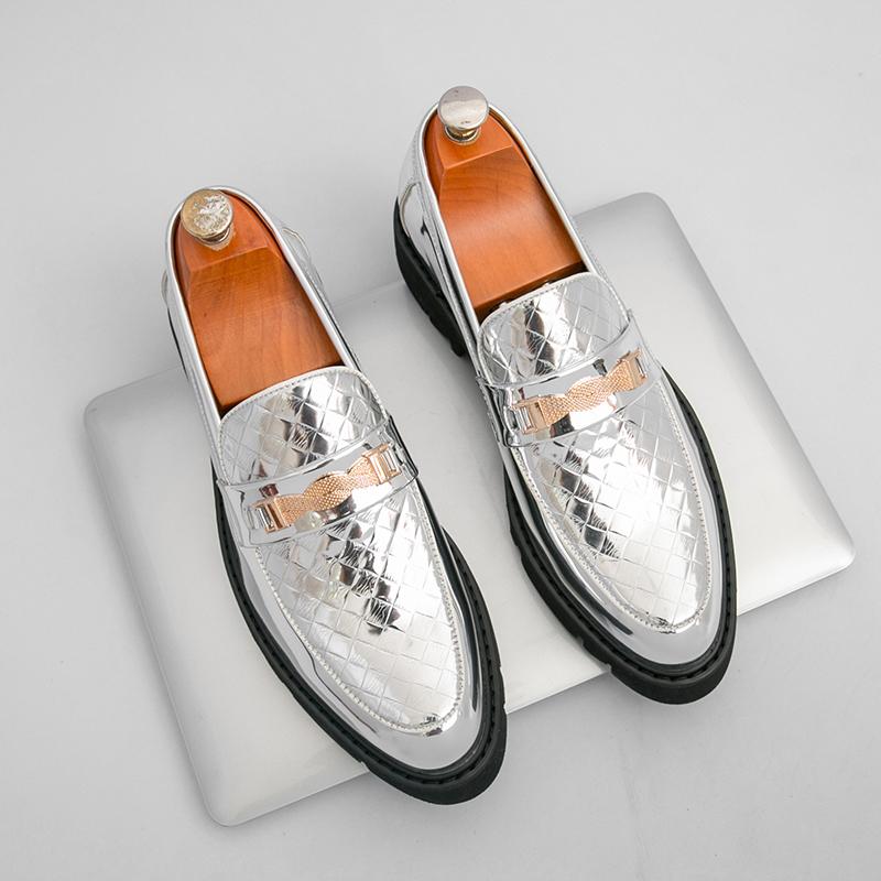 Autumn New Men'S Business Formal Party Gold Silver Shoes Fashion Brand Men'S Comfortable Thick Soled Pointed Loafers