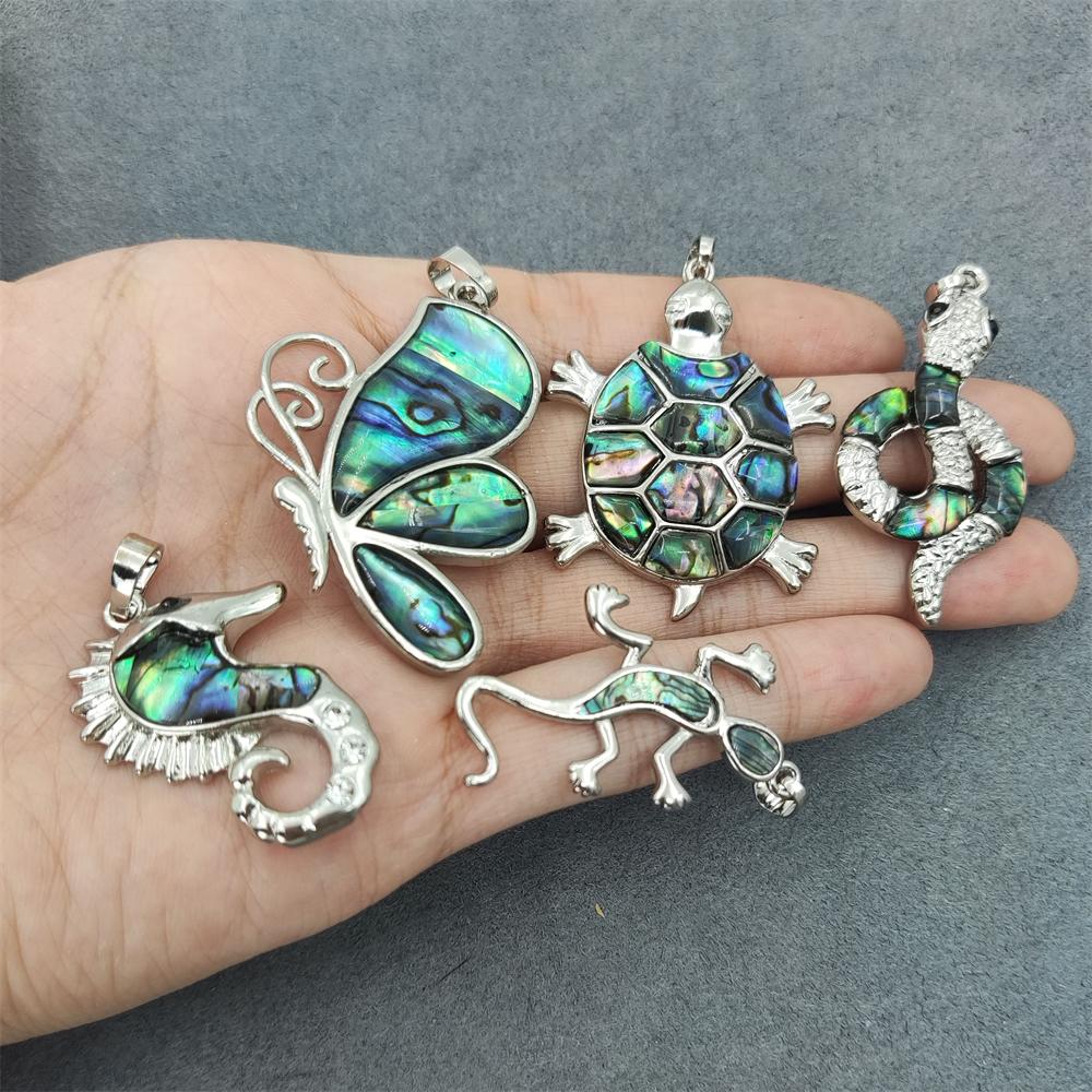 Hot Selling Women Men Jewelry Cute Animal Charm Natural Abalone Shell Silver Simple Turtle Snake Seahorse Butterfly Pendant