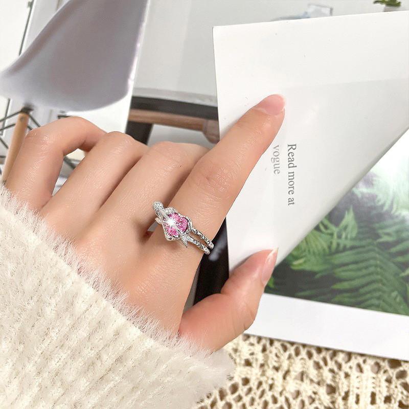 Heartshaped Feminine Ring With Crystal Inlay Multiple Color Options