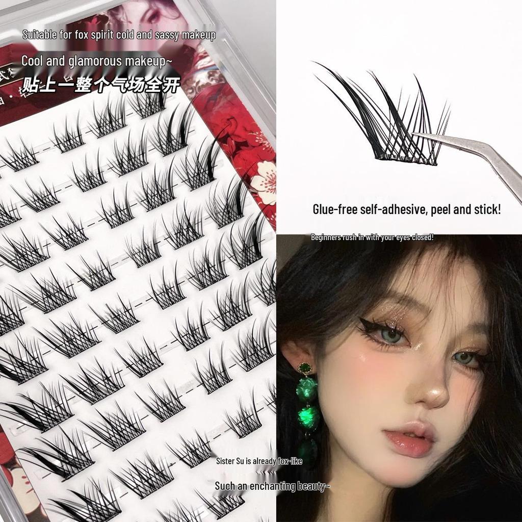 Ying Lier Natural Cluster Fox-Eye Eyelashes - Beginner-Friendly and Glue-Free