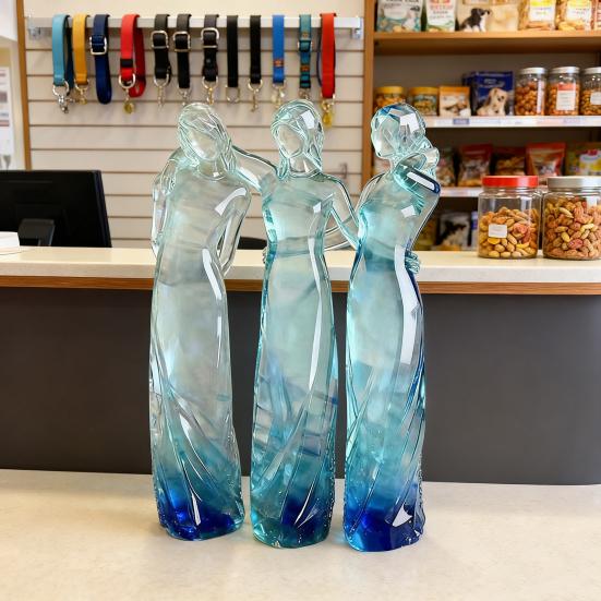 Goddess Figurine Resin Tinted Goddess of Hope Sisters Sculpture Transparent Gradient Blue Woman Statue for Table Mantel Bookshelf Decor