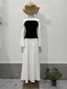 2023 Autumn Black & White Patchwork Waist-Slimming Socialite Maxi Dress for Women