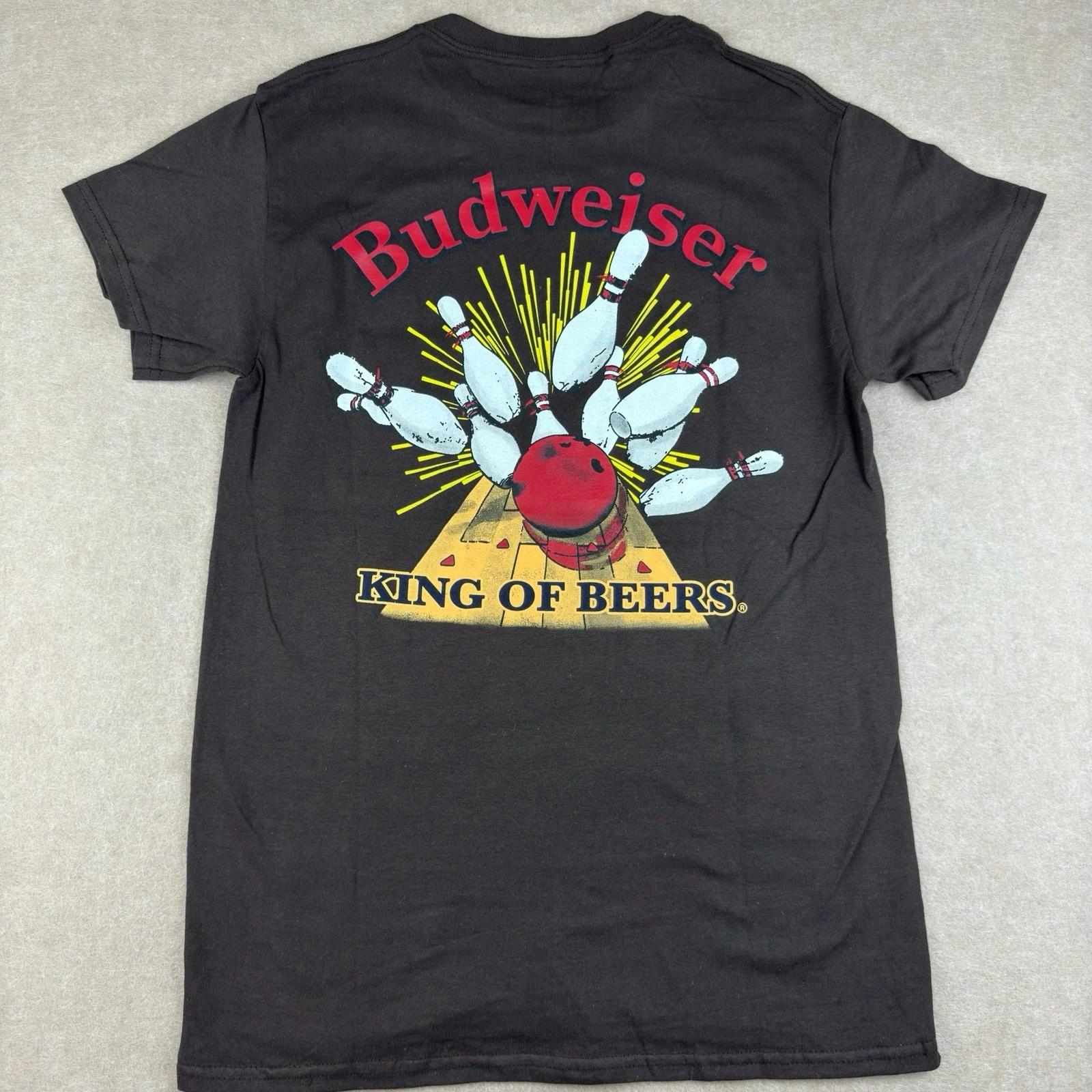 

Budweiser Shirt Men S Black Graphic Tee Bowling Strike King of Beers Brew City 3XL