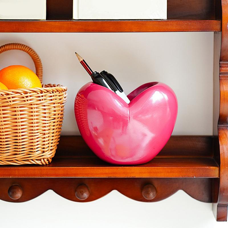Heart Pen Holder For Desk Makeup Brush Organizer Multifunctional Makeup Brush Holder For Desk Valentine's Day 3D Table Decor