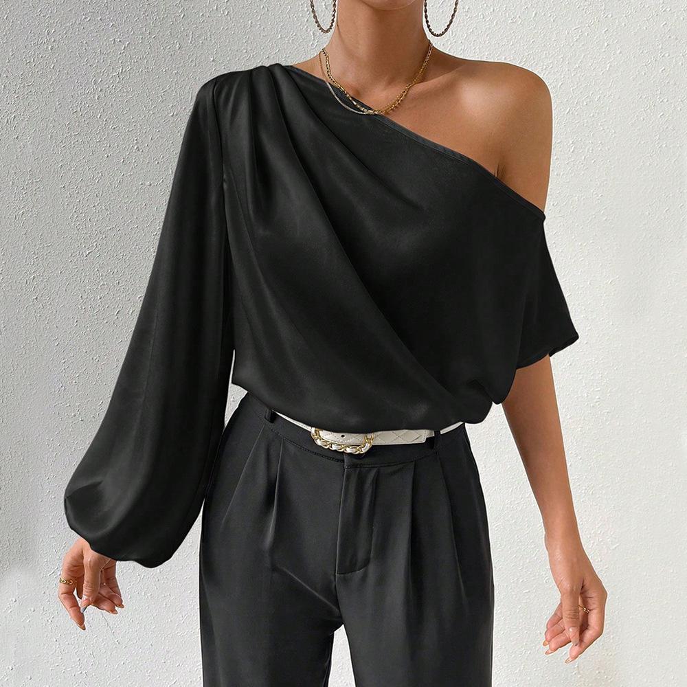 2024 Women's Asymmetrical Off-Shoulder Long Sleeve Top - European/American Autumn/Winter Fashion