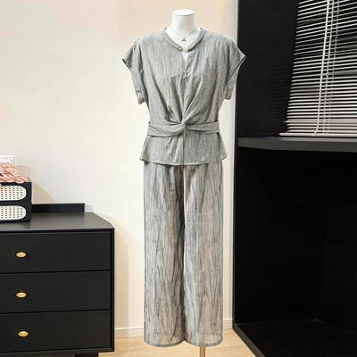 2026 Summer Slimming Two-Piece Set: Waist-Cinching Top & High-Waisted Wide-Leg Pants