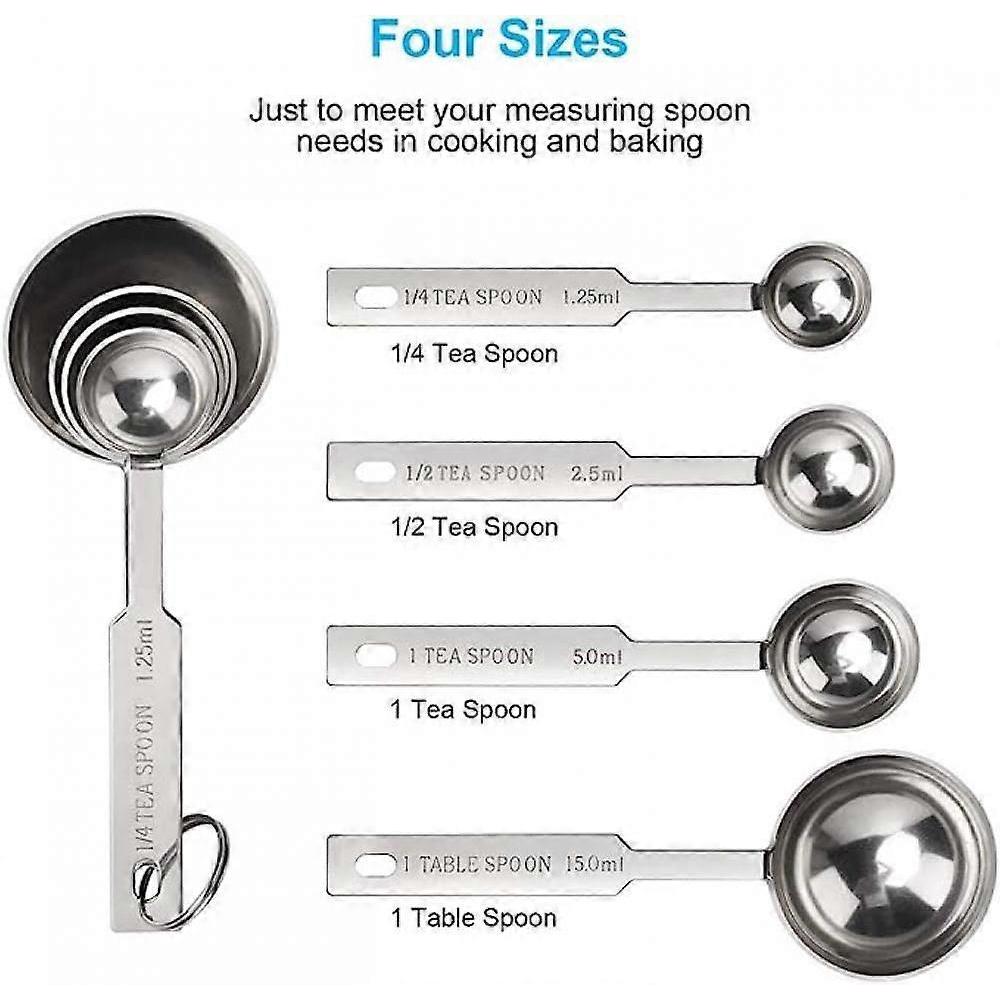 4-teiliges Messlöffel-Set, Enthält 1/4 TL, 1/2 TL, 1 TL, 1 EL, Messbecher aus lebensmittelechtem Edelstahl, Sehr genauer Esslöffel und Teelöffel F