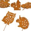 Rustic Planter Stake Stake Garden Decor Iron Silhouette Garden Stakes for Flower Pots Bonsai Hedgehog Owl Squirrel for Window
