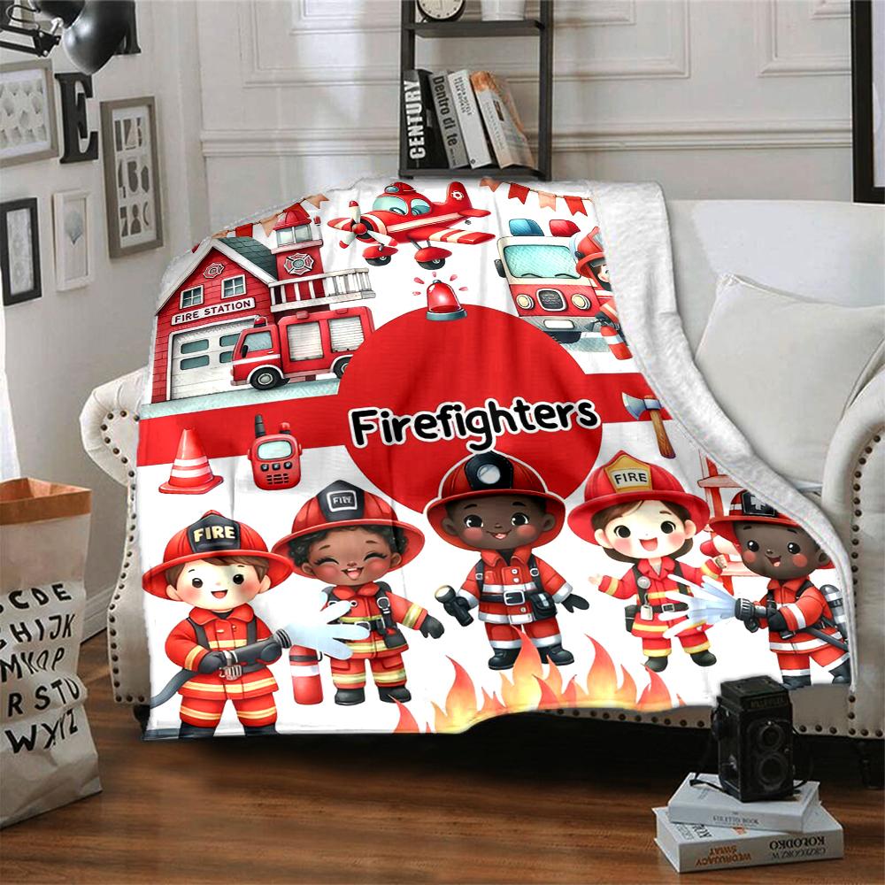 Feuerwehr-Thema Bedruckte Decke - Perfekt für Sofa, Bett, Reisen & Outdoor-Nutzung | Maschinenwaschbar, Gemütlich & Langlebig.