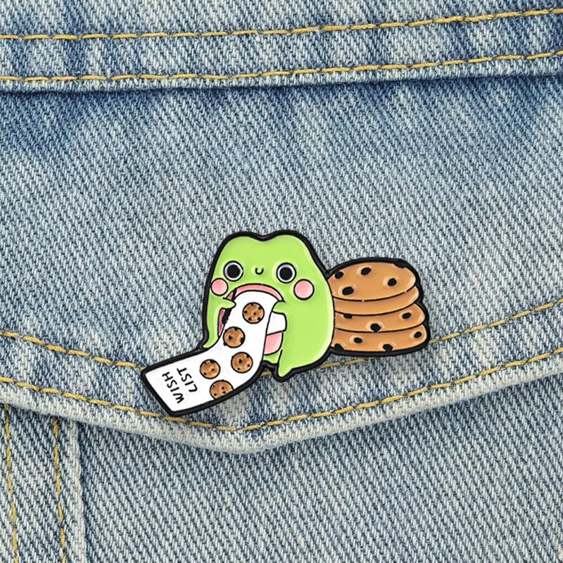 Wish List Cookie Frog Badge Stack Of Biscuits Froggy Enamel Pins Sweet Cartoon Animal Memes Brooch Accessories Decor