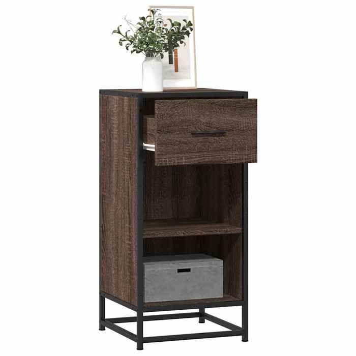 VidaXL Buffet chêne marron 35,5x35x76 cm bois d'ingénierie et métal, armoire de rangement, meuble d'entrée, meuble d'appoint 848958