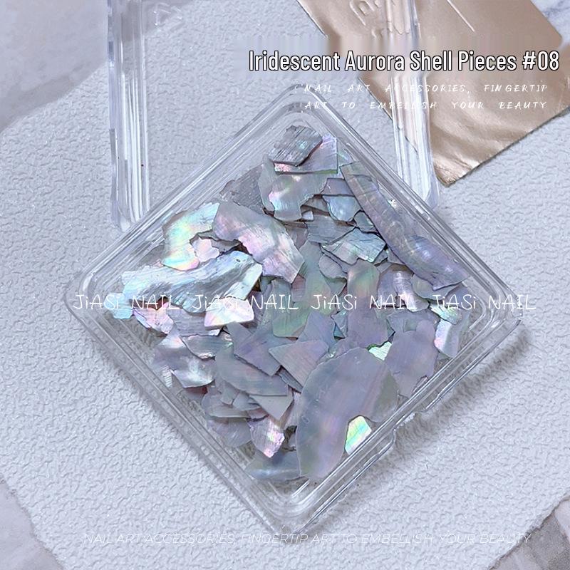Iridescent Abalone Nail Decor: Ultra-Thin Shell Fragments in 6-Grid Box