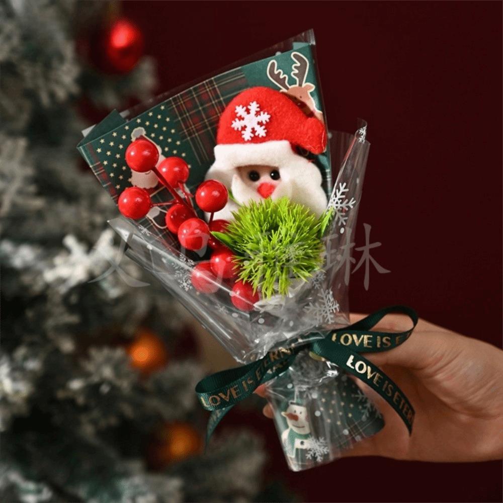 Miniature Christmas Flower Bouquet Holly Berry Pine Needles Santa Claus Bouquet Evergreen Pine Artificial Flower Bouquet Festive
