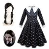 Wednesday Addams Dress Wig Cosplay Costume For Kid Girl Halloween Xmas Party