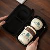 Ceramic Small Set Portable Retro Splendid Mountains and Rivers Travel Tea Set Outdoor Car Tea Cup Gift