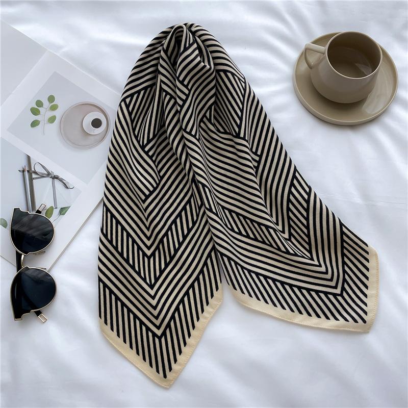 New imitation velvet small square scarf light striped silk scarf versatile spring and summer shawl headscarf herringbone scarf scarf