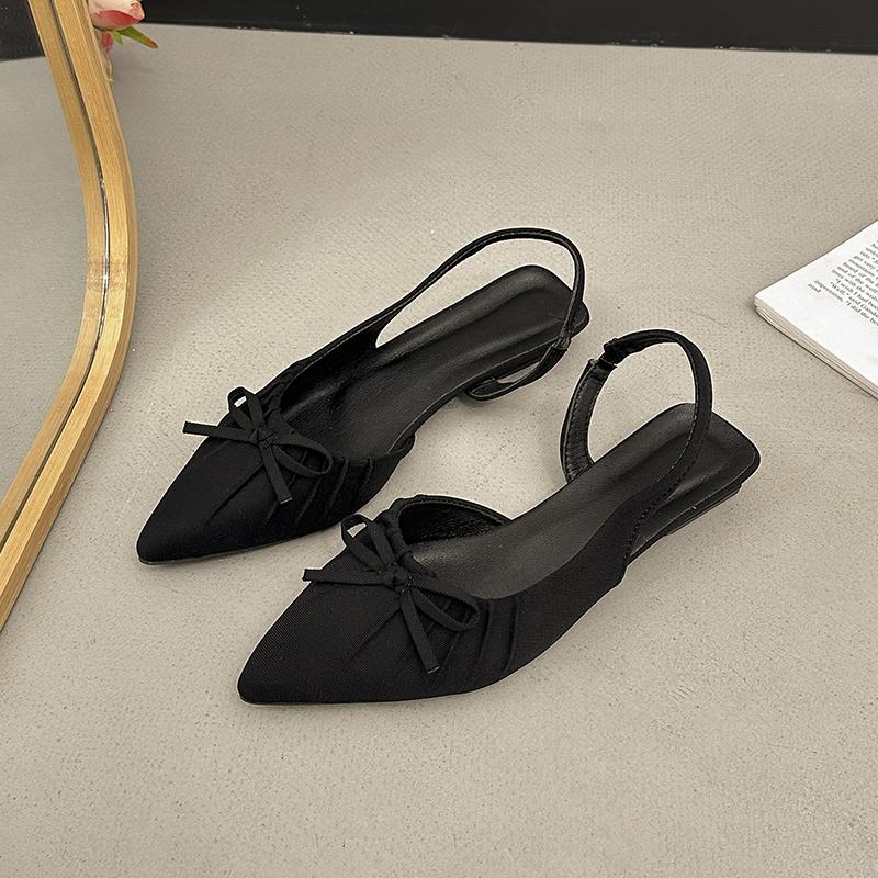 Summer Fashion Bow Solid Color Women's Sandals Sexy Pointed Toe Open Heel Flat Shoes  Outdoor Womens Shopping Sandals Selling