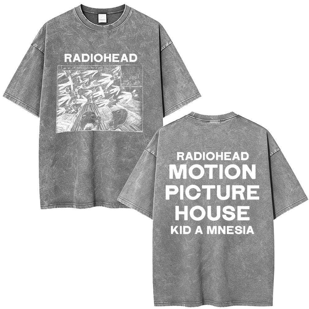 Vintage Washed Radiohead Semaphore Rock Band T-shirt Men  Clothing Fashion Hip Hop Gothic T Shirts Cotton Casual T-shirts