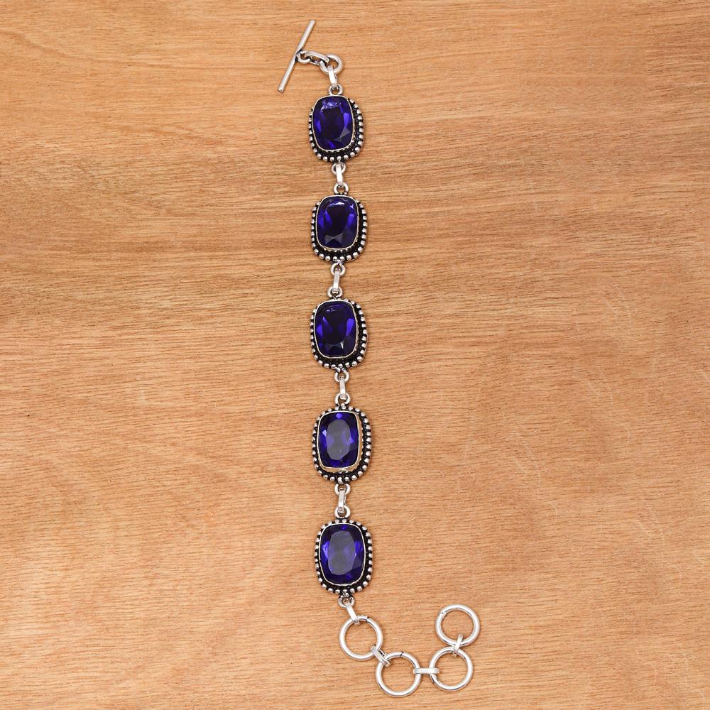 Bracelet et boucles d'oreilles en pierre précieuse Quartz Tanzanite 7-8''