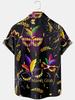 Mardi Gras Mask Printed Men's Plus Size Button Short Sleeve Hawaiian Shirt