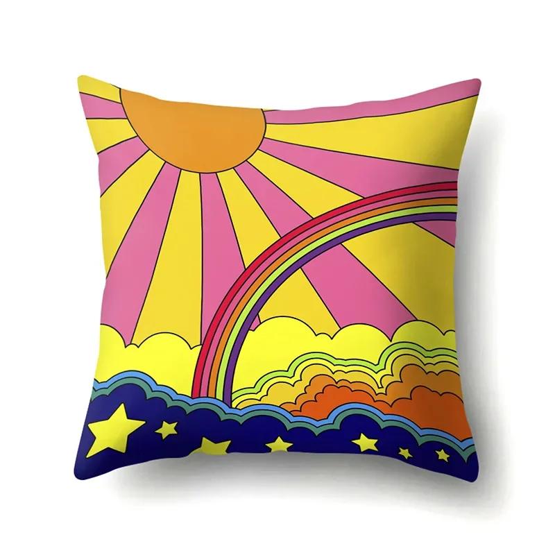 Mode Kissenbezug Cartoon Funda Cojin Sonnenaufgang Überwurfkissen für Schlafzimmer Regenbogen Kissenbezug Housse De Coussin Hogar