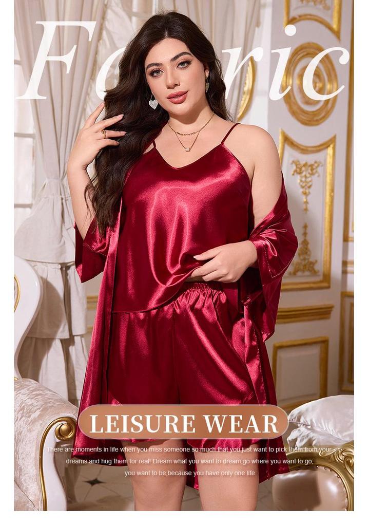 Europäisches Damen-Eisseiden-Pyjama-Set für Frühling/Sommer: Sexy Camisole, Shorts, Morgenmantel und Kleid.