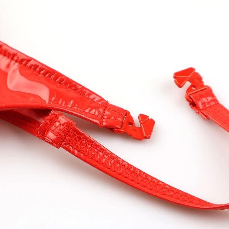 La-Pomme Cherry Love Shiny Enamel High-Cut T-Back Thong with Side Buckles Made in Japan