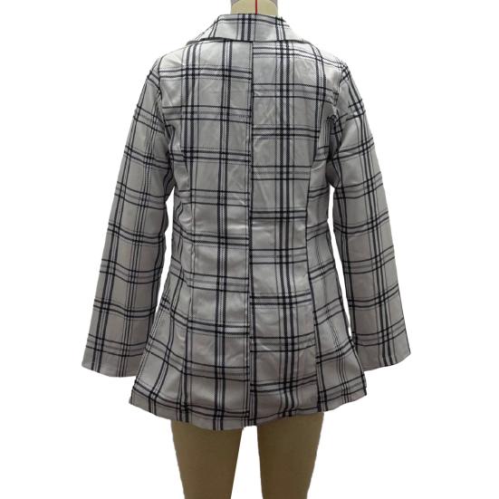 Women Suit Coat Lapel Long Sleeve Open Front Suit Jacket with Pockets Plaid Print