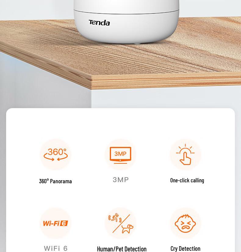 Tenda RP3 PRO WiFi 6 Camera with 300W Human Detection & Two-Way Audio, Supports SD Card