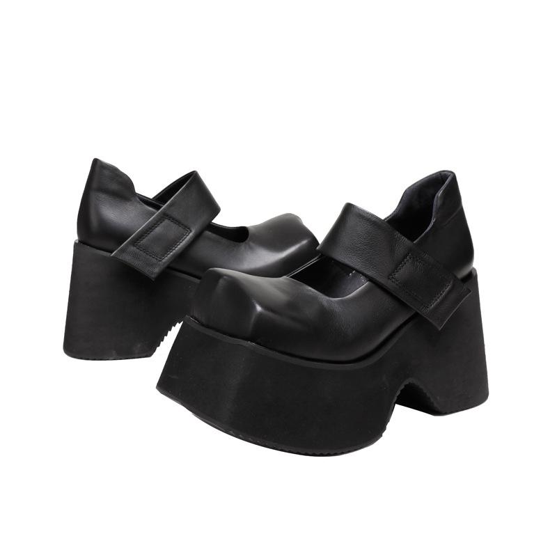 

10CM Ethnic Cow Genuine Leather Autumn Summer Round Sandals Platform Wedge Shoes 2025 Spring Luxury Hook Mary Jane Ladies Women 40