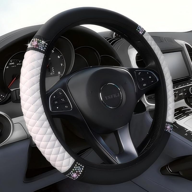 Soft Leather Car Steering Wheel Cover, Universal 15 Inch Colorful Rhinestones Anti-Slip Elastic Steering Wheel Covers For Most Cars, Sparkly Crystal