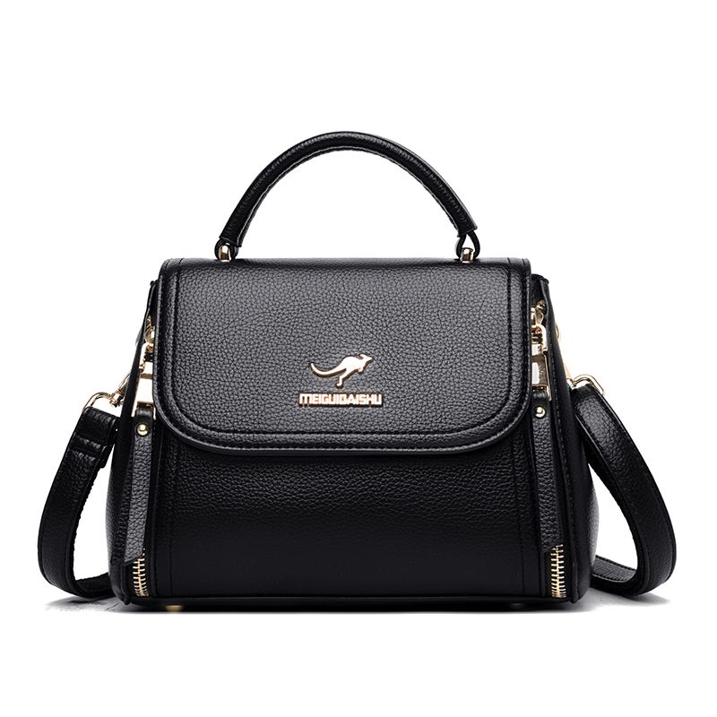 

Rose Kangaroo Lady Fashion Satchel Cowhide Messenger Bag Black [leather authorization]]