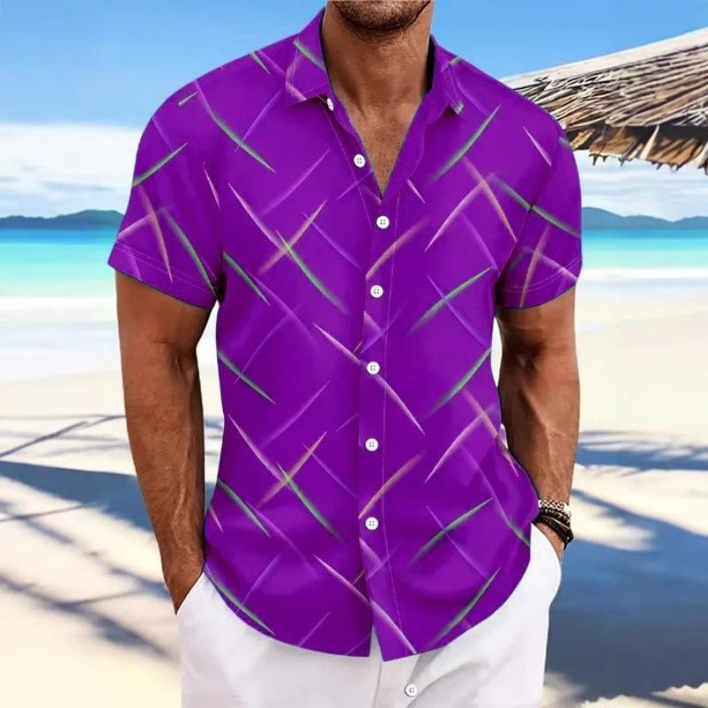 Men Colorful Geometric Print Short Sleeve Button Down Shirt