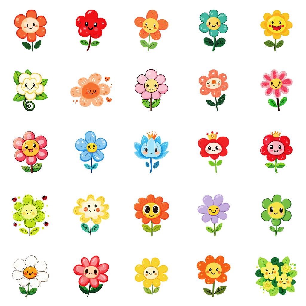 50PCS Unique Cute Cartoon Smile Flower Stickers, Kids Reward Stickers for Journal, Tablet & Decoration