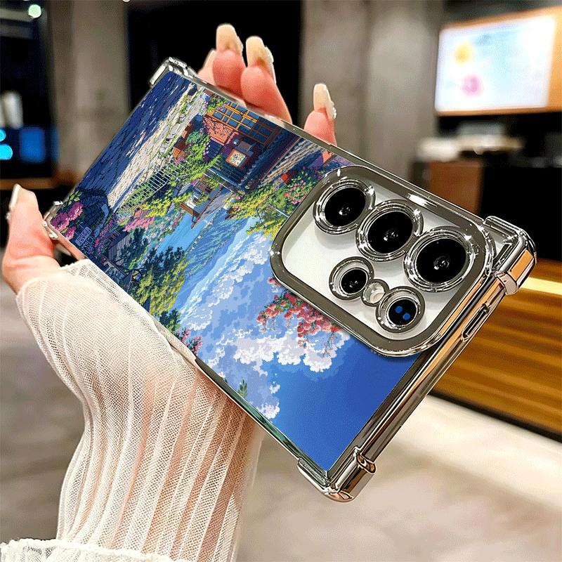 Anime Aesthetic Scenery Plating Phone Case For Samsung Galaxy S24 S25 FE S26 Edge S23 Ultra S22 S21 Plus S20 Anti-Fall Airabag C
