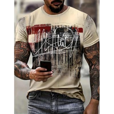 Summer Vintage Abstract Graffiti 3d Printed T-Shirt Short Sleeve O Crew Collar Outdoor Street Wear Oversized Men's Clothing Top