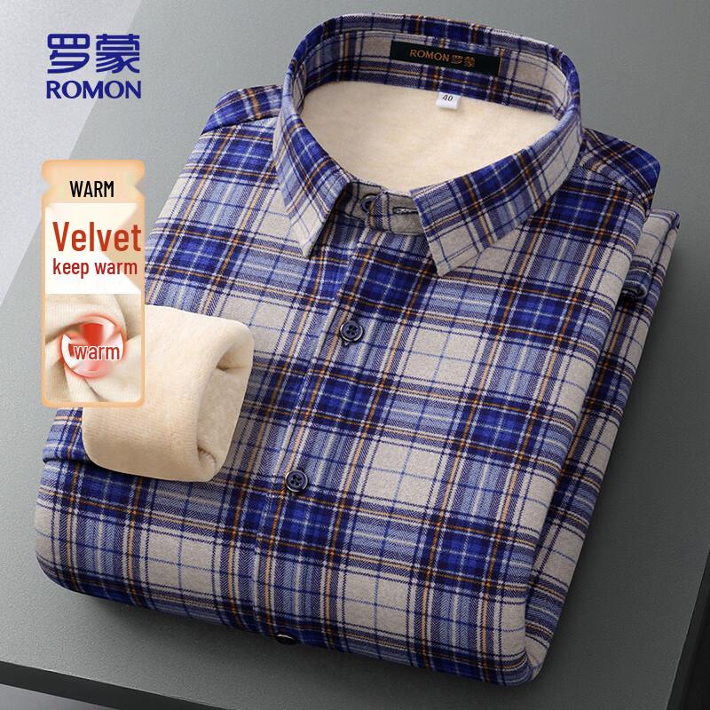 ROMON Men s Fleece-Lined Long Sleeve Plaid Shirt 3XL