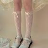 1 Pair Kawaii Bow Lace Mid Calf Girl Sock JK Schoolgirl Mary Jane Cut-out Socks Summer Jacquard Bow Floral Thin Tweed Stockings