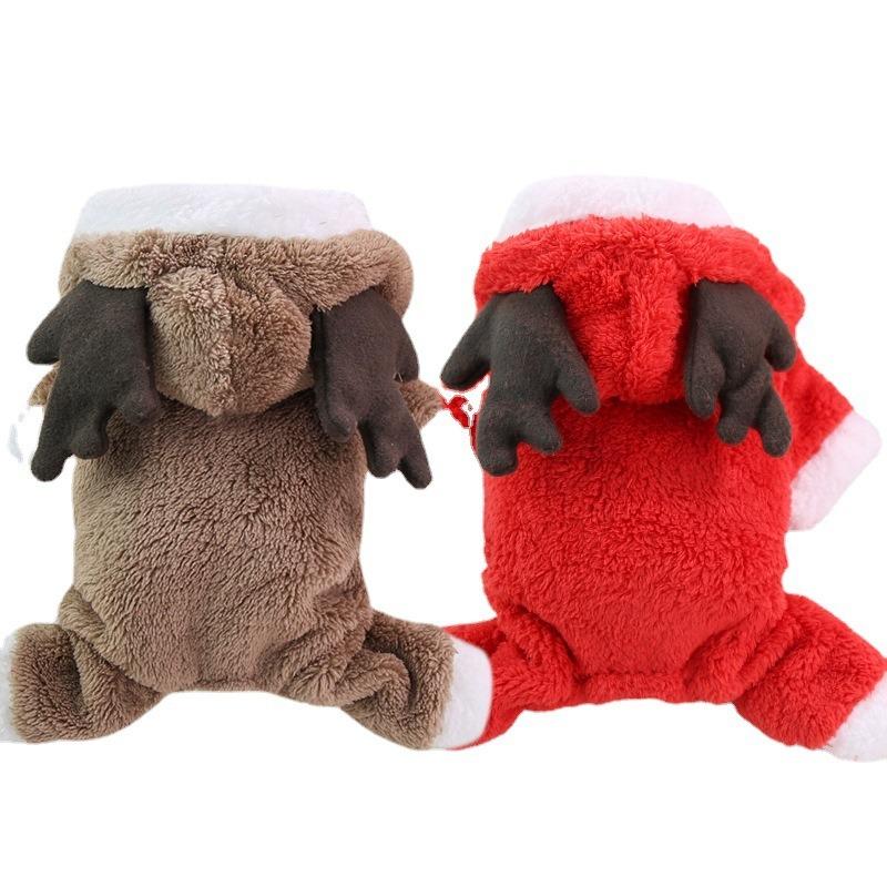Autumn and Winter Christmas Season Dog Four-legged Thickened Fleece Warm Button Dog and Pet Cat Clothes