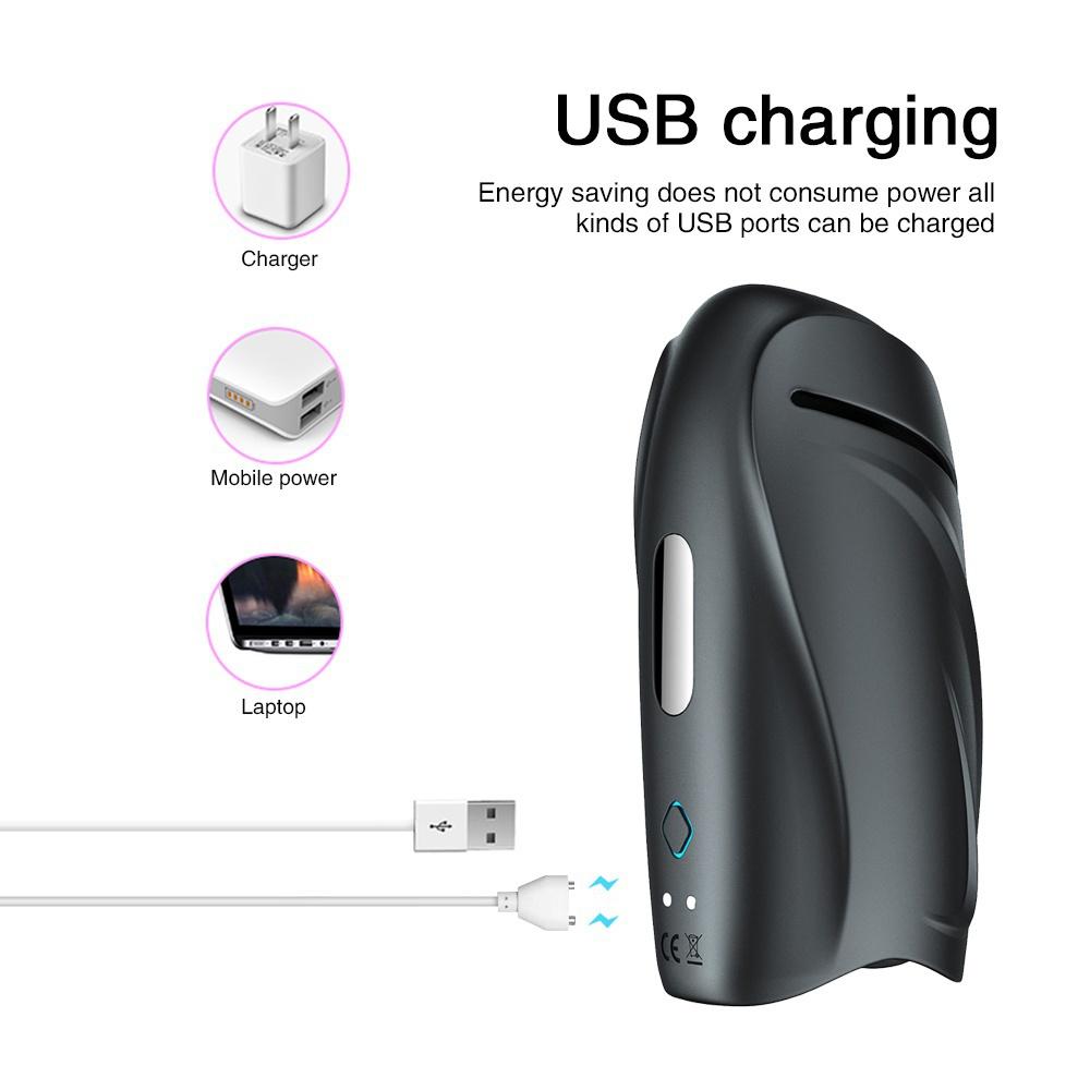 Mužská masturbace Cvičení penisu Masáž Stimulace penisu Sexuální hračky pro muže Vibrátor USB nabíjecí silikonový masturbátor Dospělý orgasmus