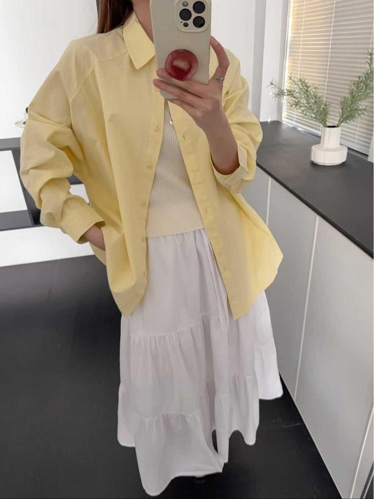 French High-End Casual Solid Color Long Sleeve Shirt for Women
