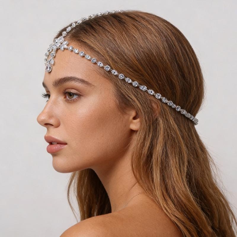 Bohemian Styles Rhinestones Forehead Chain Featuring Grids Designs For Music Festivals And Travel