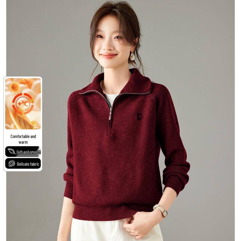 SNOWFLYING Women s Half-Zip Turn-Down Collar Knit Sweater L