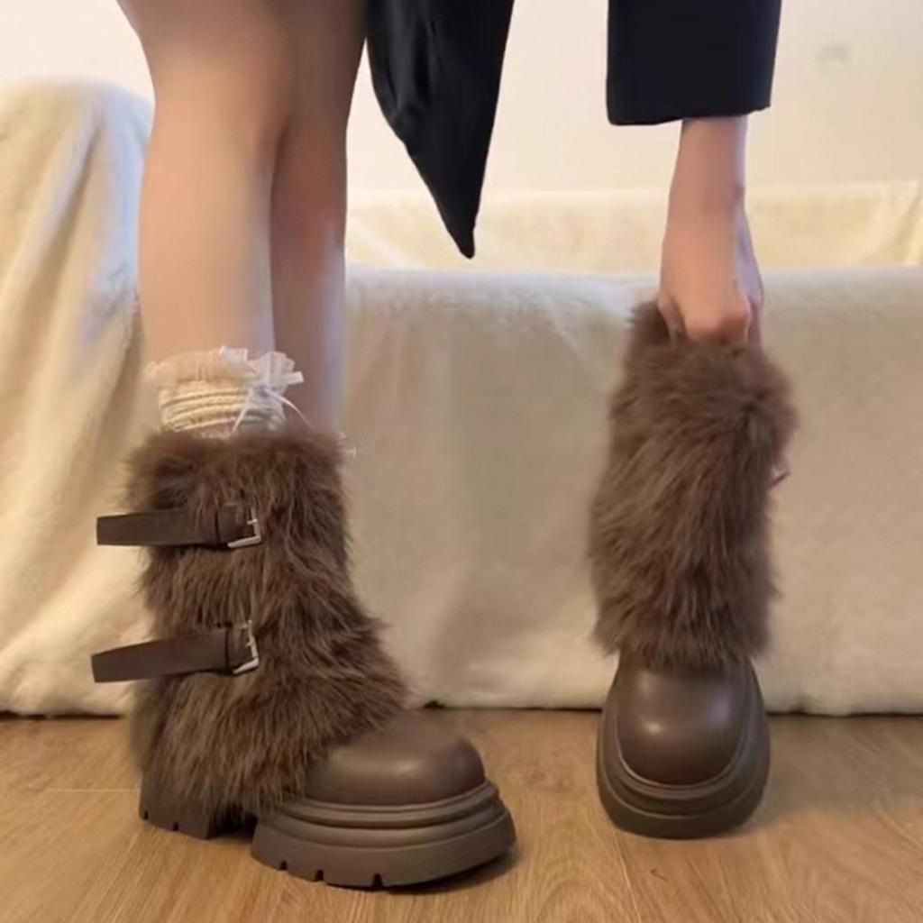 Autumn New Trend Irregular Solid Color Plush Personalized Design Versatile White Boot Cover