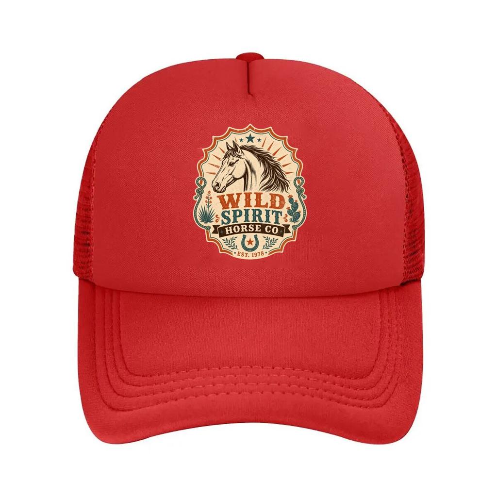 Rustic Wild Horse Head Emblem Mesh Baseball Cap Polyester Forward Observations Hat Adjustable Golf Hat Summer